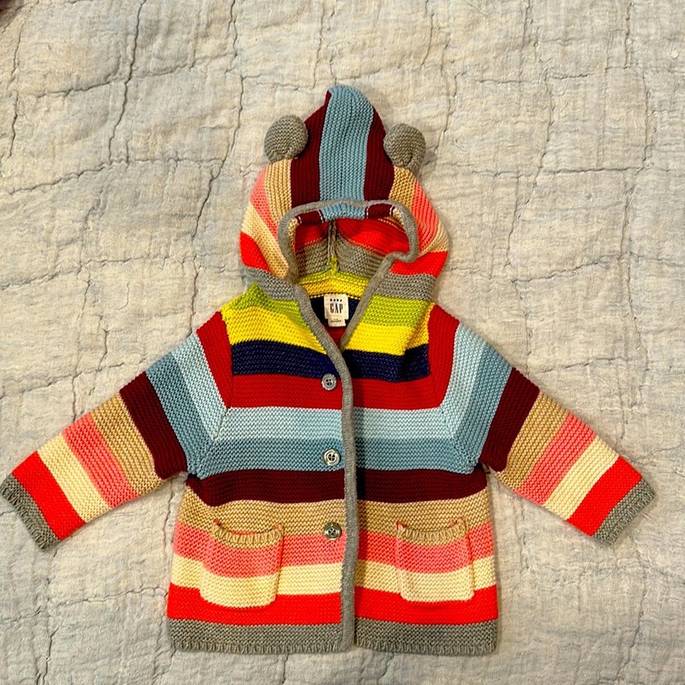 Baby gap multi color knit sweater with bear hoodie